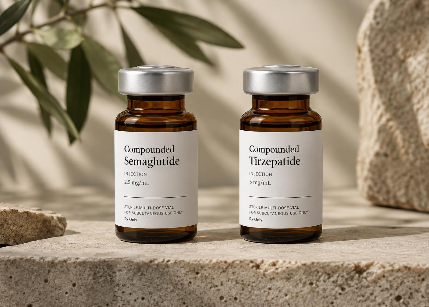 Compounded Semaglutide and compounded Tirzepatide vials